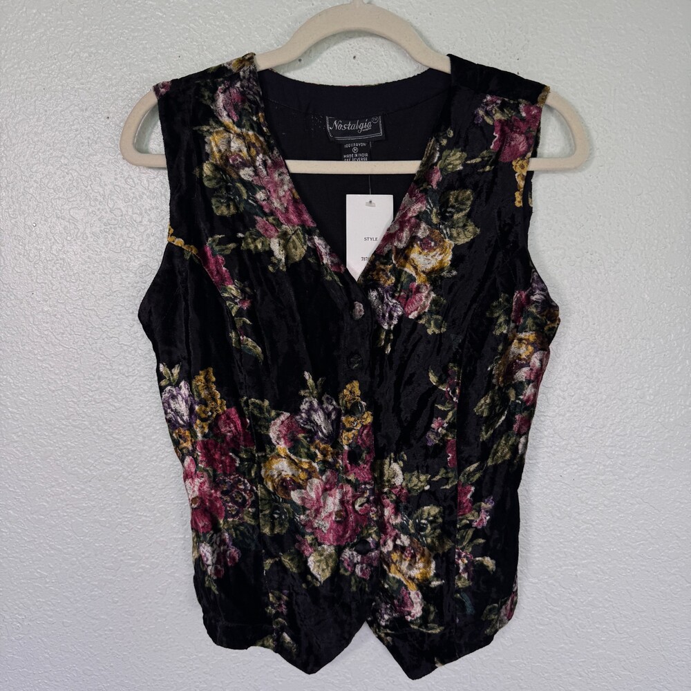 Vintage Floral Vest Top Womens Medium Velvet Y2K Whimsigoth Nostalgia 90s NEW